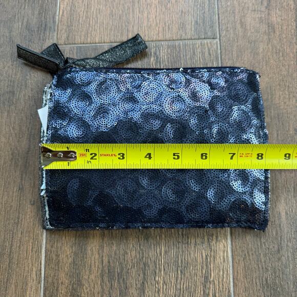 2 Piece Zippered Sequin Bags NEW LOFT Blue Silver Makeup Bag set - Picture 6 of 10